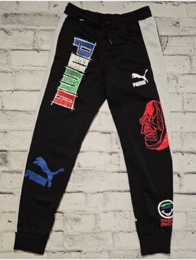 Puma Graphic Joggers Black Multicolor Logo Mens Small Streetwear